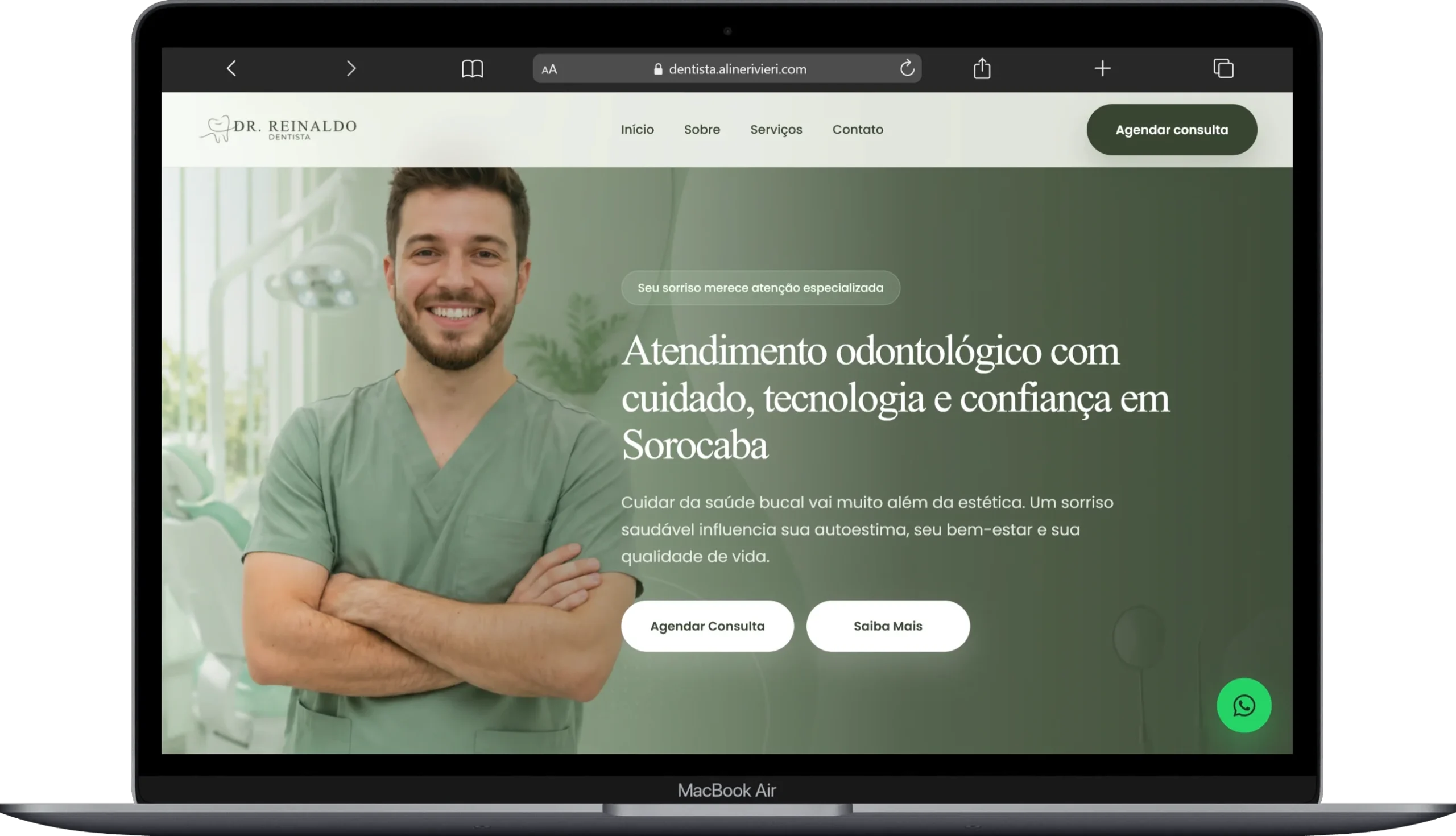 Site para dentista apresentado em um MacBook