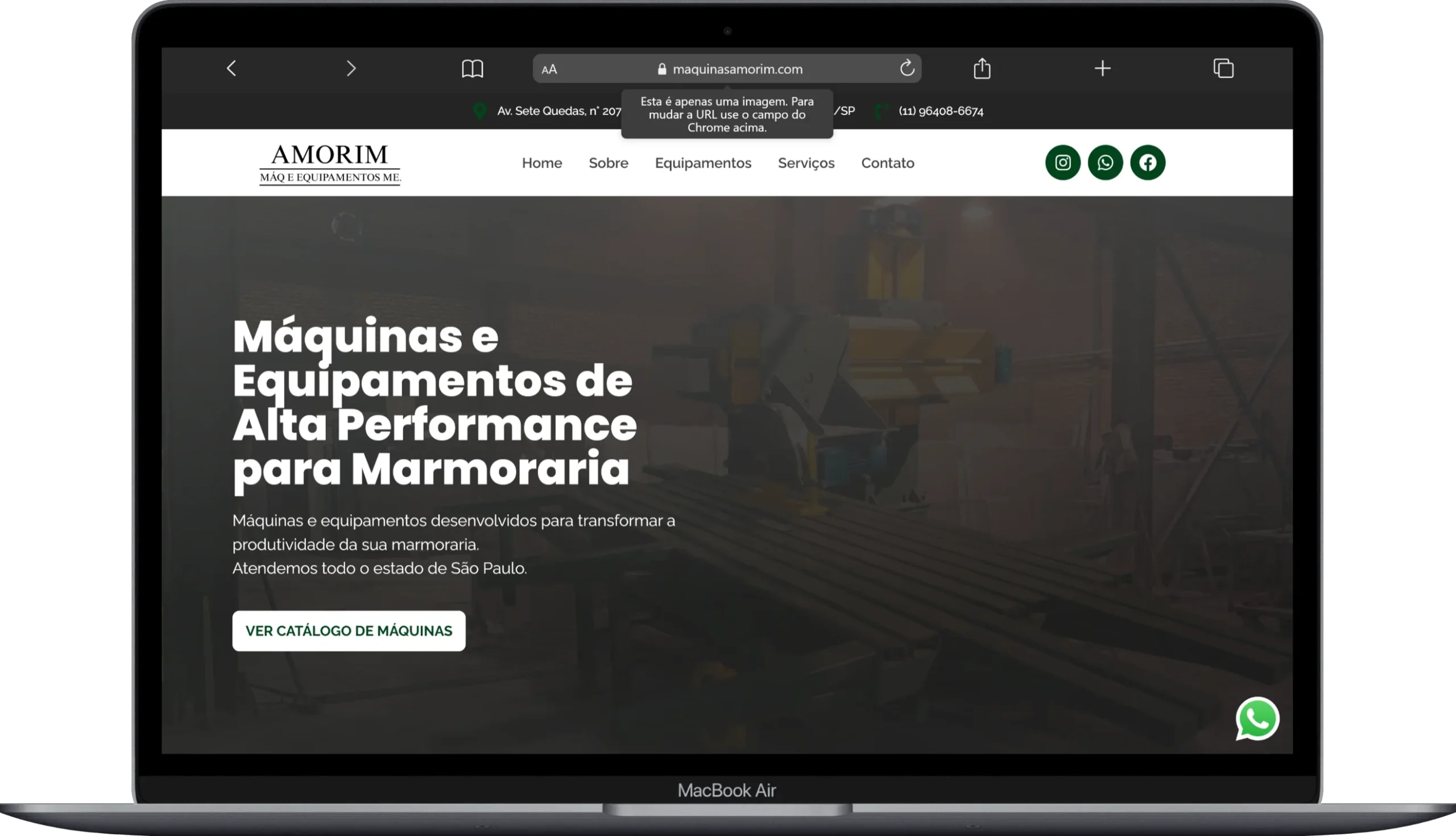 Site da Máquinas Amorim apresentado em um MacBook