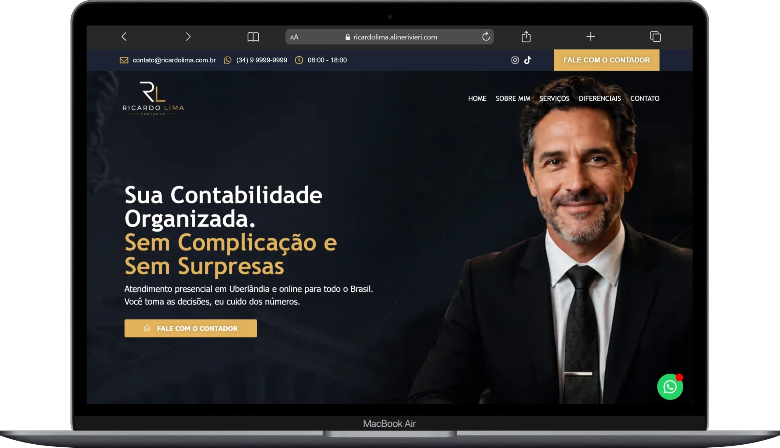 Site para contador apresentado em um MacBook
