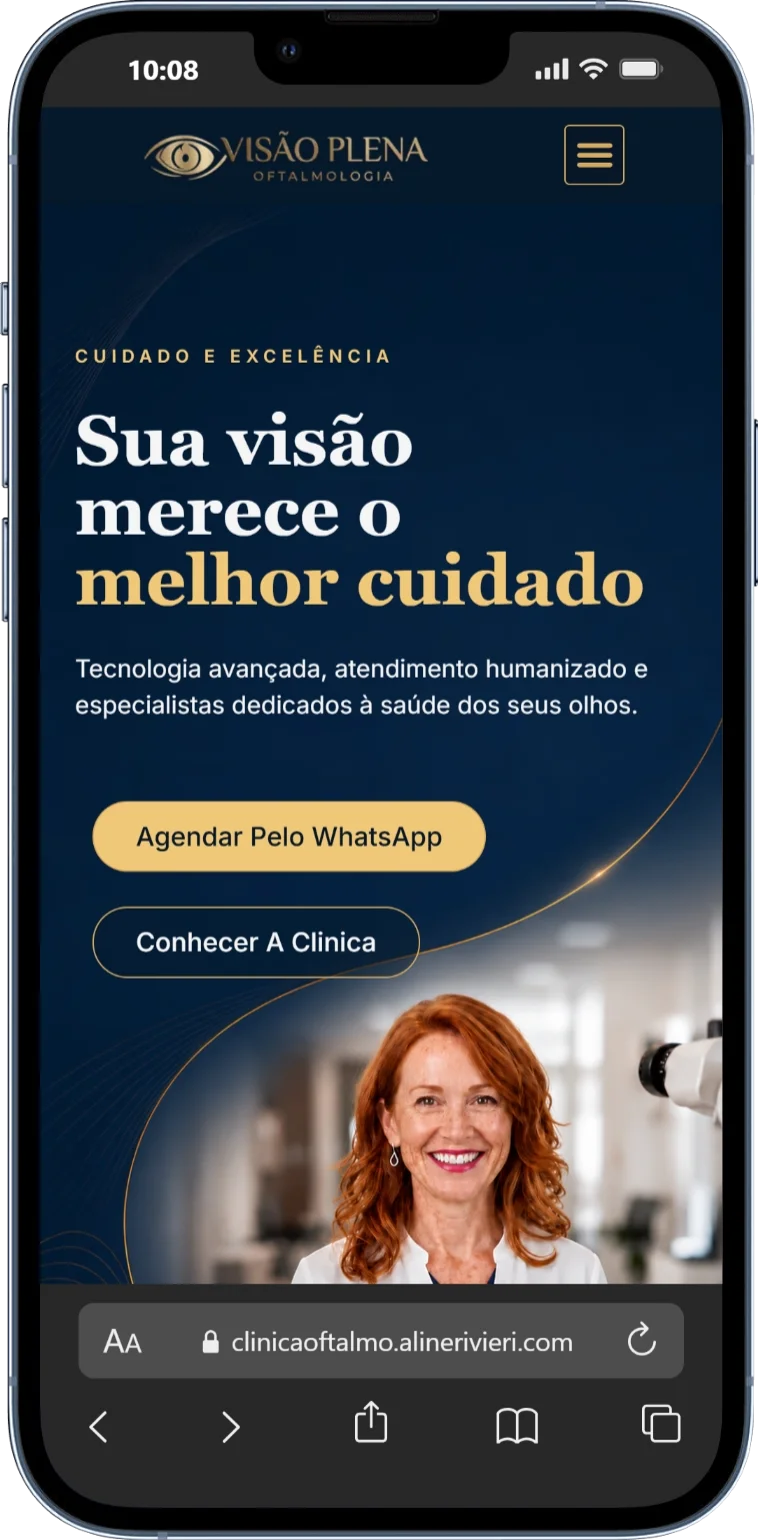 Versão para celular do site da clínica oftalmológica