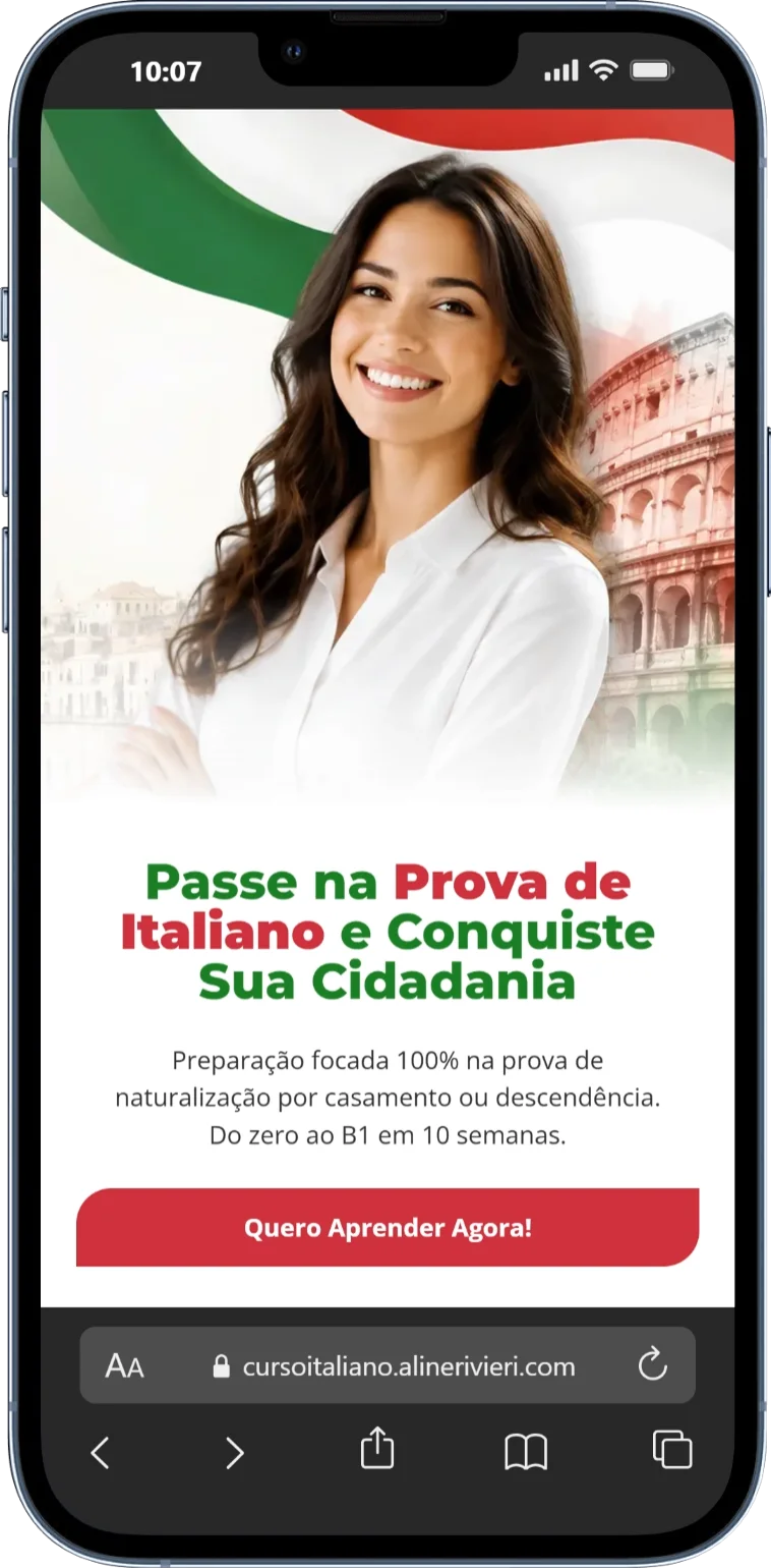 Versão para celular do site para professora de italiano