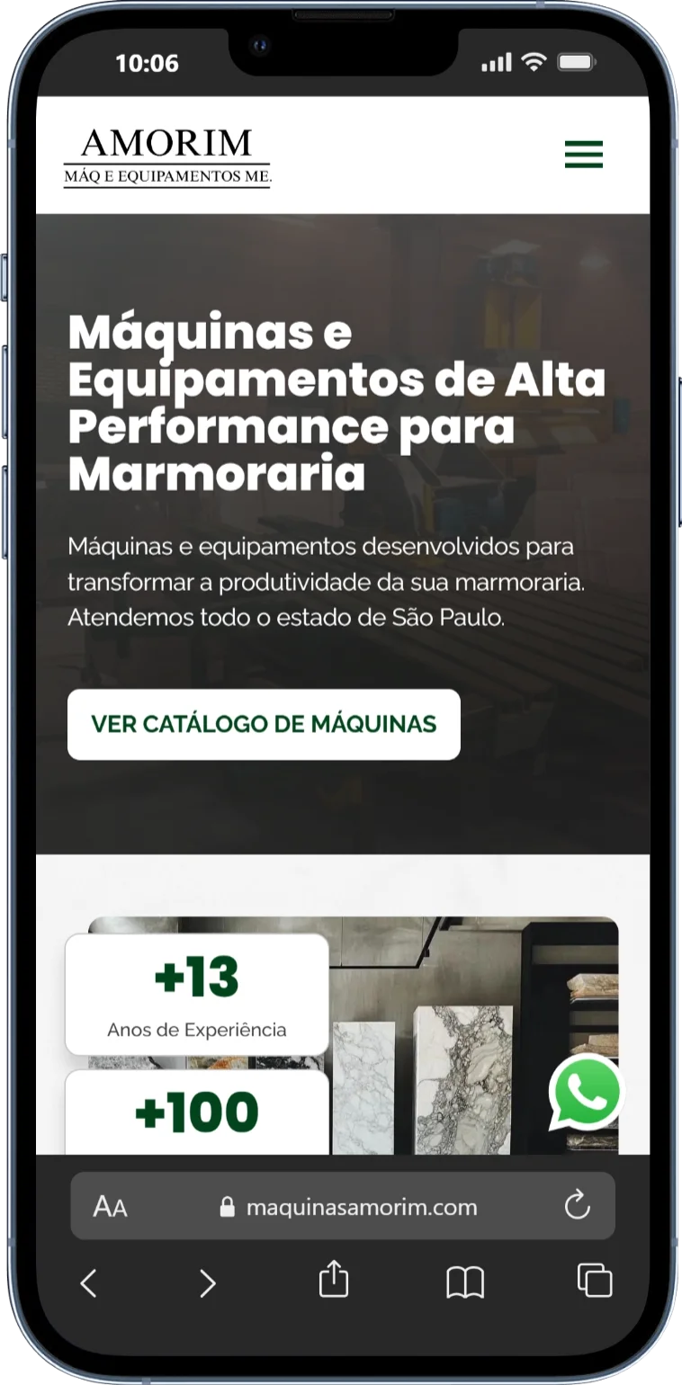 Versão para celular do site da Máquinas Amorim