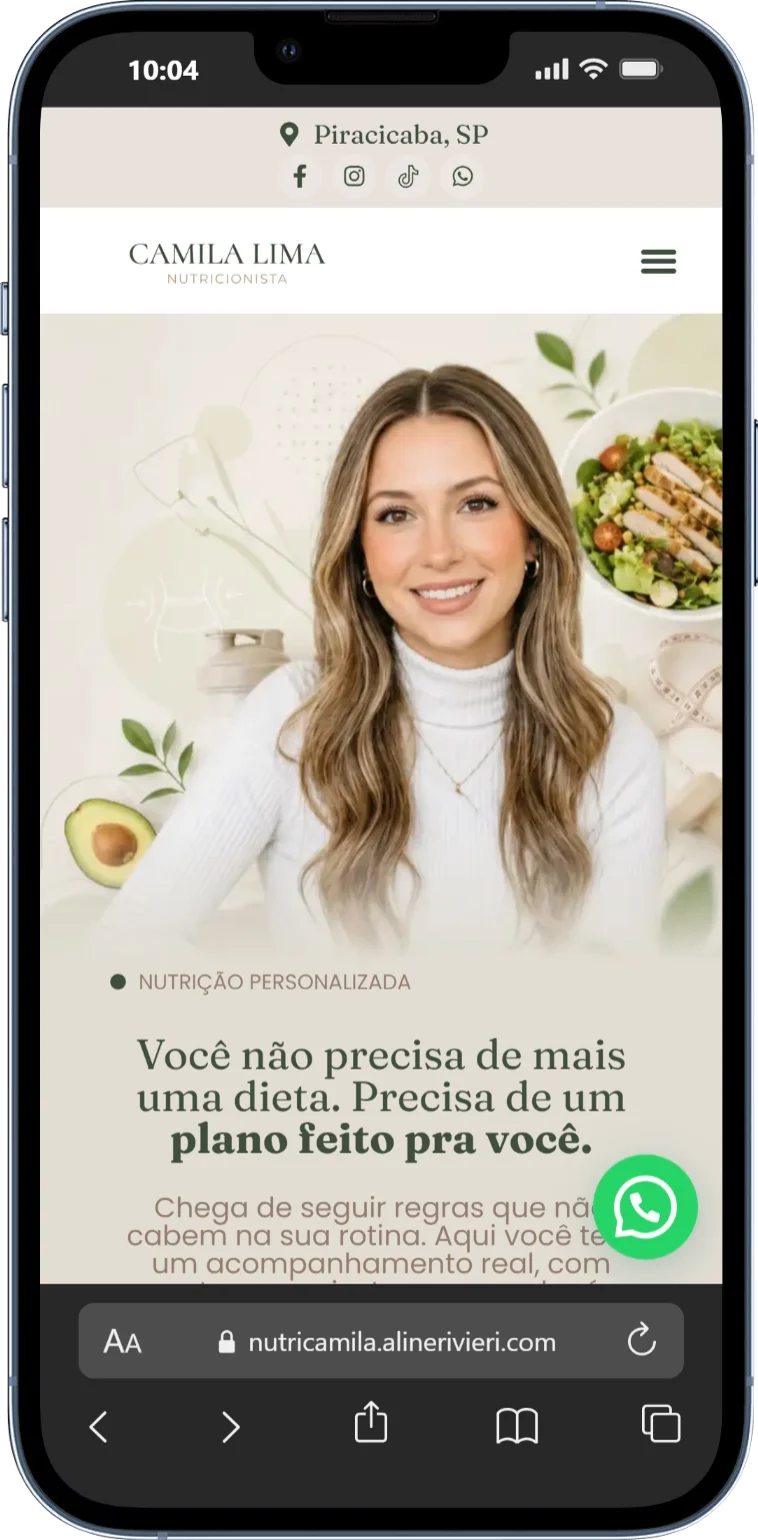 Versão para celular do site para nutricionista