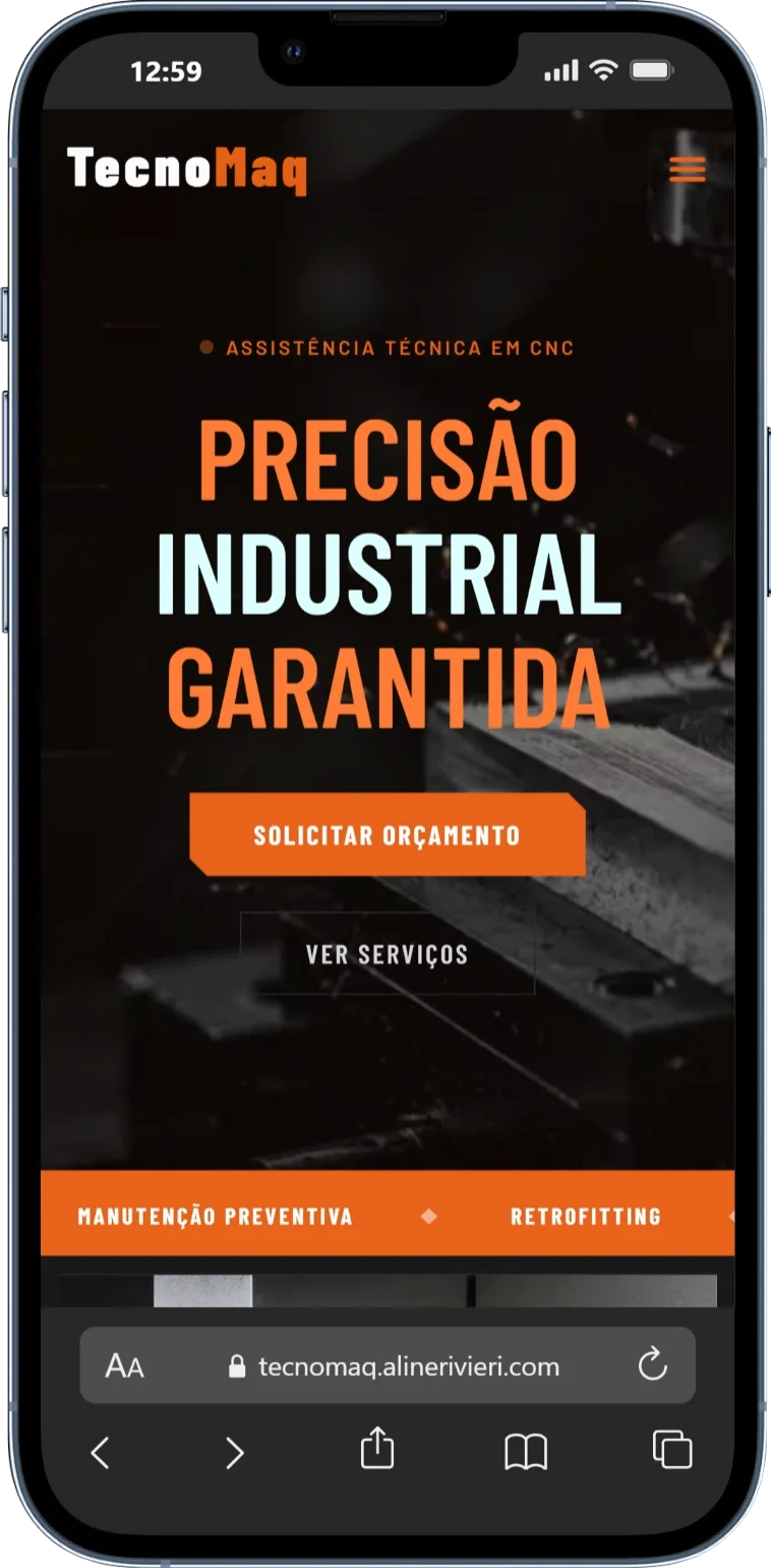 Versão para celular do site da TecnoMaq